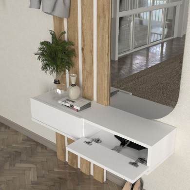 Reyas Megapap melamine coat stand in white - sepet oak color 90x27x205.6cm.