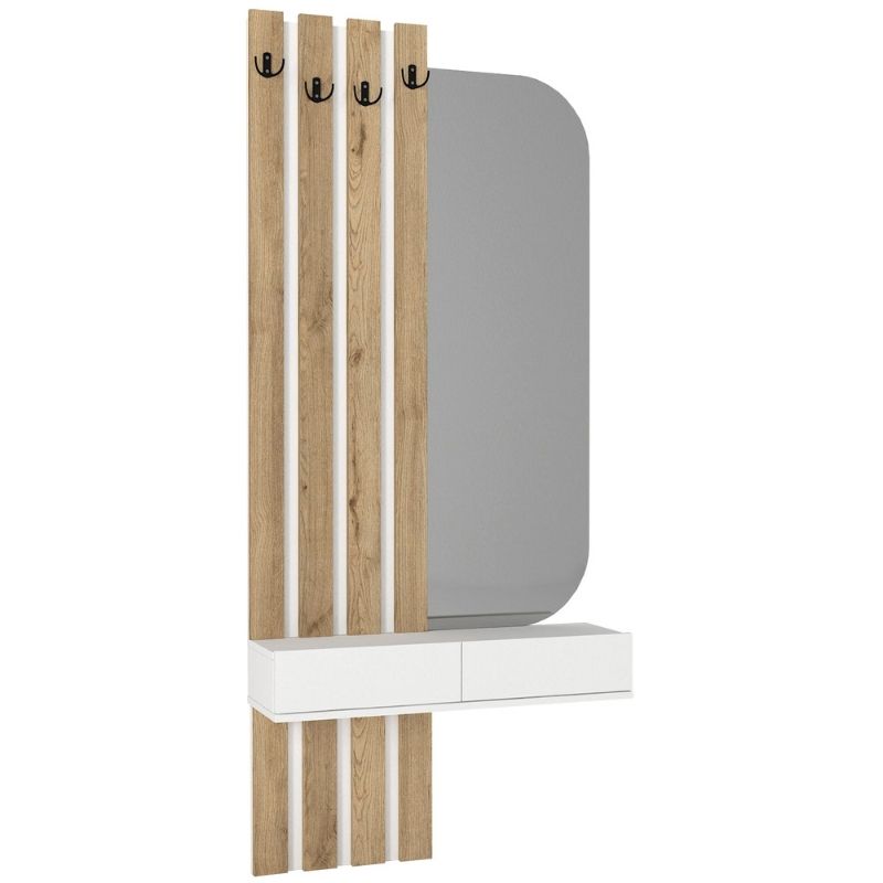 Έπιπλο εισόδου Reyas Megapap χρώμα λευκό - sepet oak 90x27x205,6εκ.