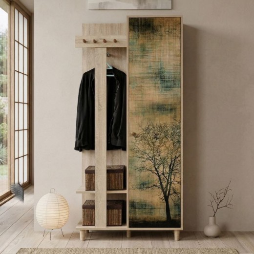 Soho Megapap entrance furniture made of melamine color sonoma 90x36x194cm.