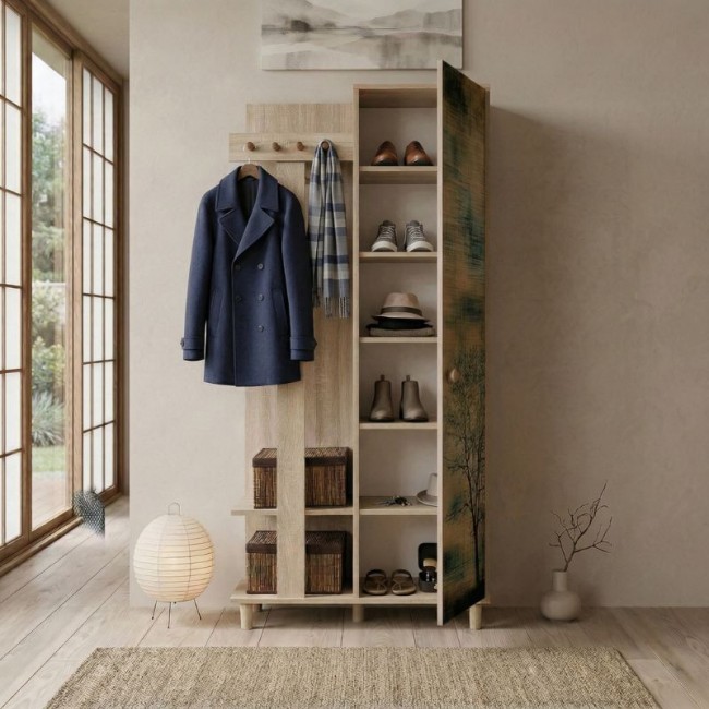 Soho Megapap entrance furniture made of melamine color sonoma 90x36x194cm.