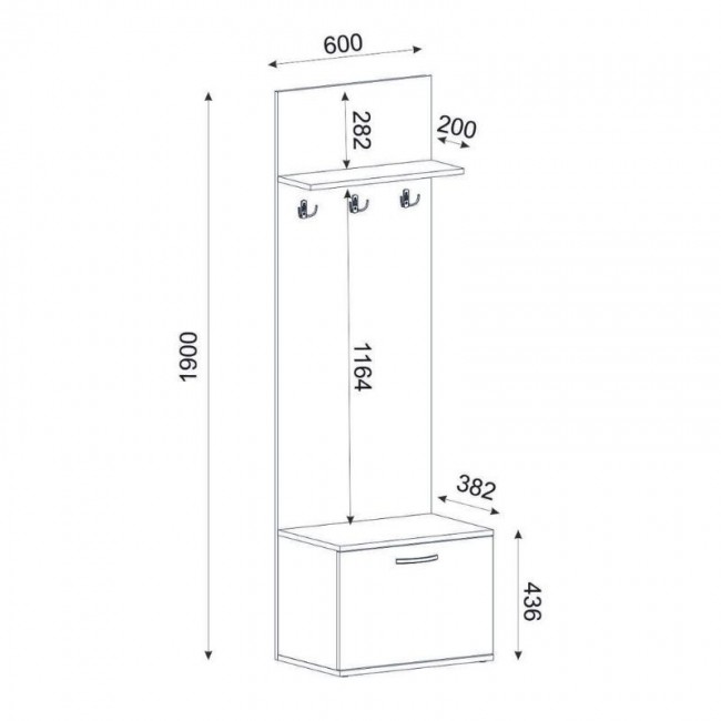 Track Megapap melamine coat stand in sapphire oak color 60x38,2x290cm.