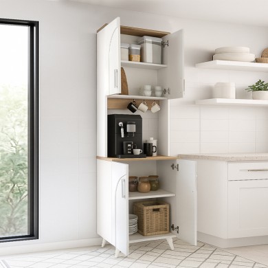 Kalira 2 Megapap melamine kitchen furniture in white - rota oak color 60x40x196cm.