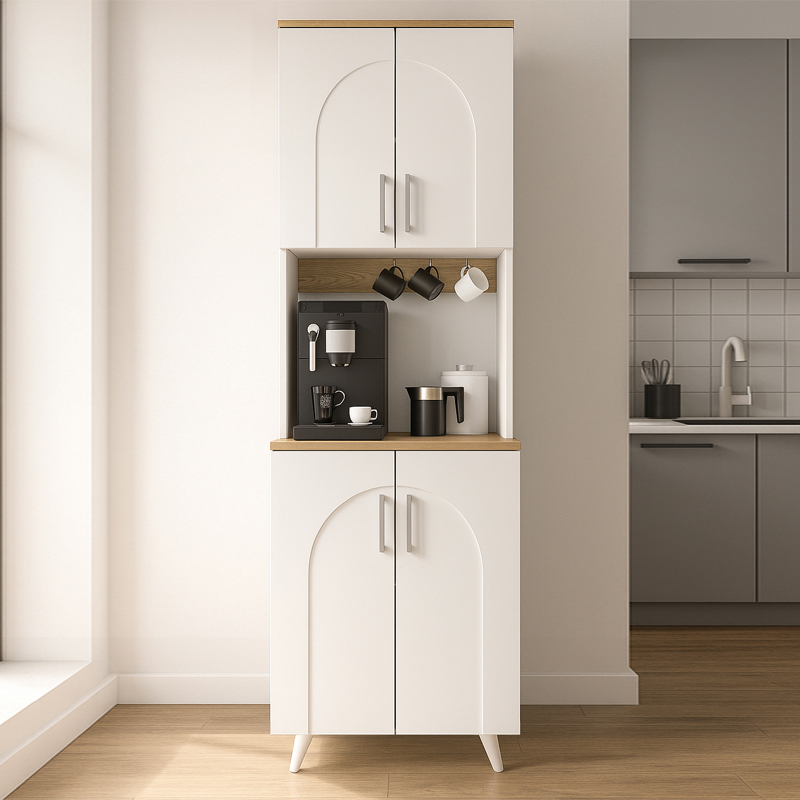 Kalira 2 Megapap melamine kitchen furniture in white - rota oak color 60x40x196cm.