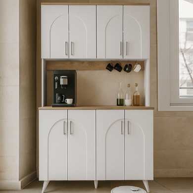 Kalira 4 Megapap melamine kitchen furniture in white - rota oak color 120x40x196cm.