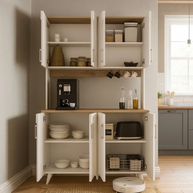 Kalira 4 Megapap melamine kitchen furniture in white - rota oak color 120x40x196cm.