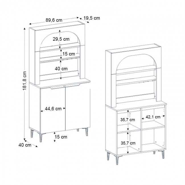 Έπιπλο κουζίνας με LED Melinta 2 Megapap χρώμα λευκό 90x40x181,8εκ.
