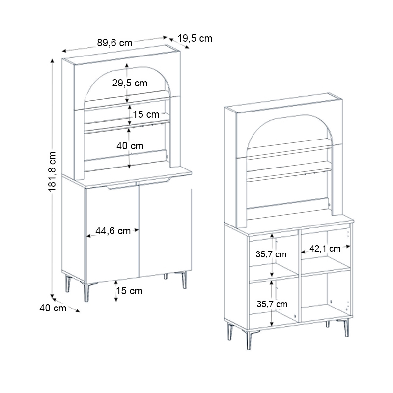 Melinta 2 Megapap melamine kitchen furniture with LED in white color 90x40x181.8cm.