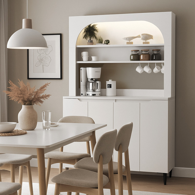Melinta 4 Megapap melamine kitchen furniture with LED in white color 120x40x181.8cm.