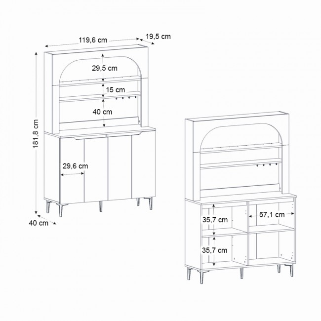 Έπιπλο κουζίνας με LED Melinta 4 Megapap χρώμα λευκό 120x40x181,8εκ.