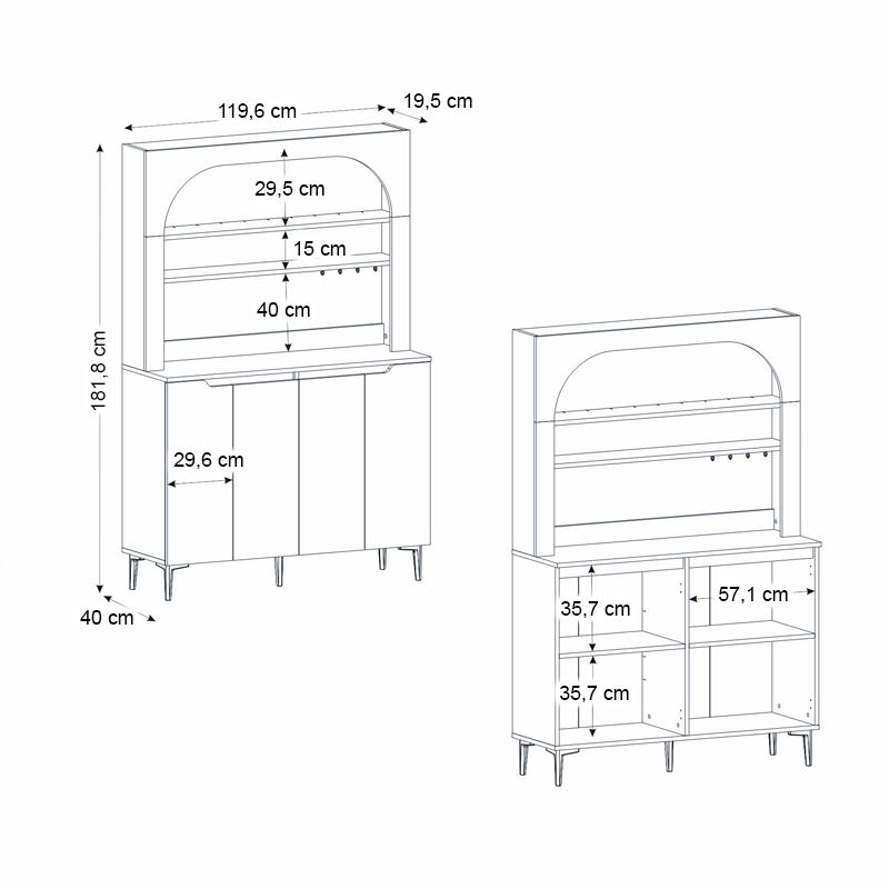 Melinta 4 Megapap melamine kitchen furniture with LED in white color 120x40x181.8cm.