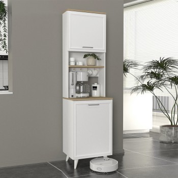 Έπιπλο κουζίνας Potter 1 Megapap χρώμα λευκό - rota oak 53,4x39,6x196,1εκ.