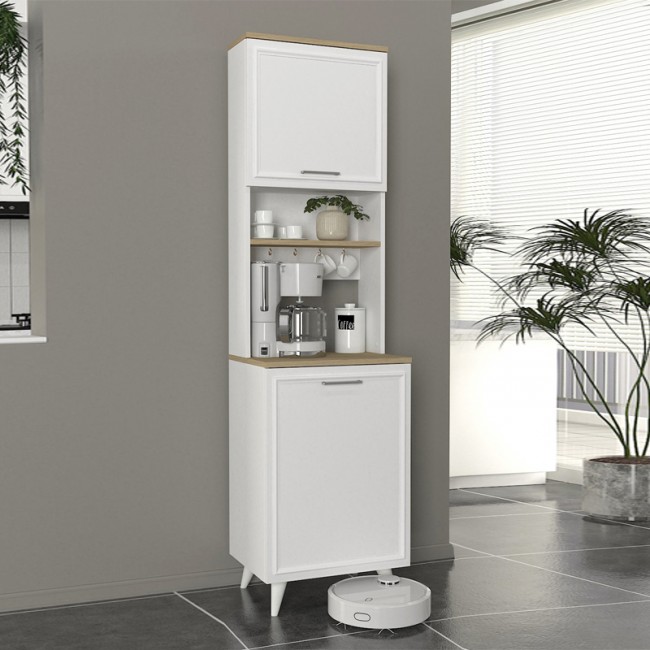 Έπιπλο κουζίνας Potter 1 Megapap χρώμα λευκό - rota oak 53,4x39,6x196,1εκ.