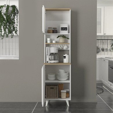 Potter 1 Megapap melamine kitchen furniture in white - rota oak color 53.4x39.6x196.1cm.