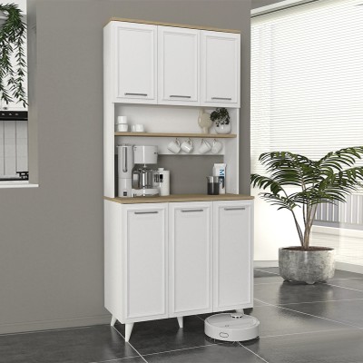 Έπιπλο κουζίνας Potter 3 Megapap χρώμα λευκό - rota oak 90x40x196,1εκ.