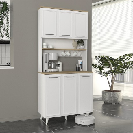 Potter 3 Megapap melamine kitchen furniture in white - rota oak color 90x40x196.1cm.