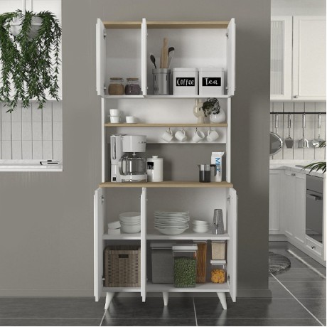 Potter 3 Megapap melamine kitchen furniture in white - rota oak color 90x40x196.1cm.