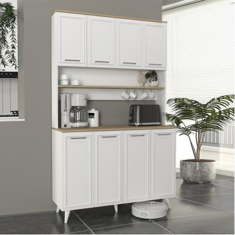Potter 4 Megapap melamine kitchen furniture in white - rota oak color 120x40x196.1cm.