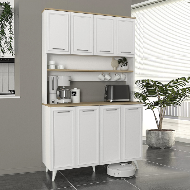 Potter 4 Megapap melamine kitchen furniture in white - rota oak color 120x40x196.1cm.