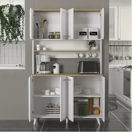 Potter 4 Megapap melamine kitchen furniture in white - rota oak color 120x40x196.1cm.