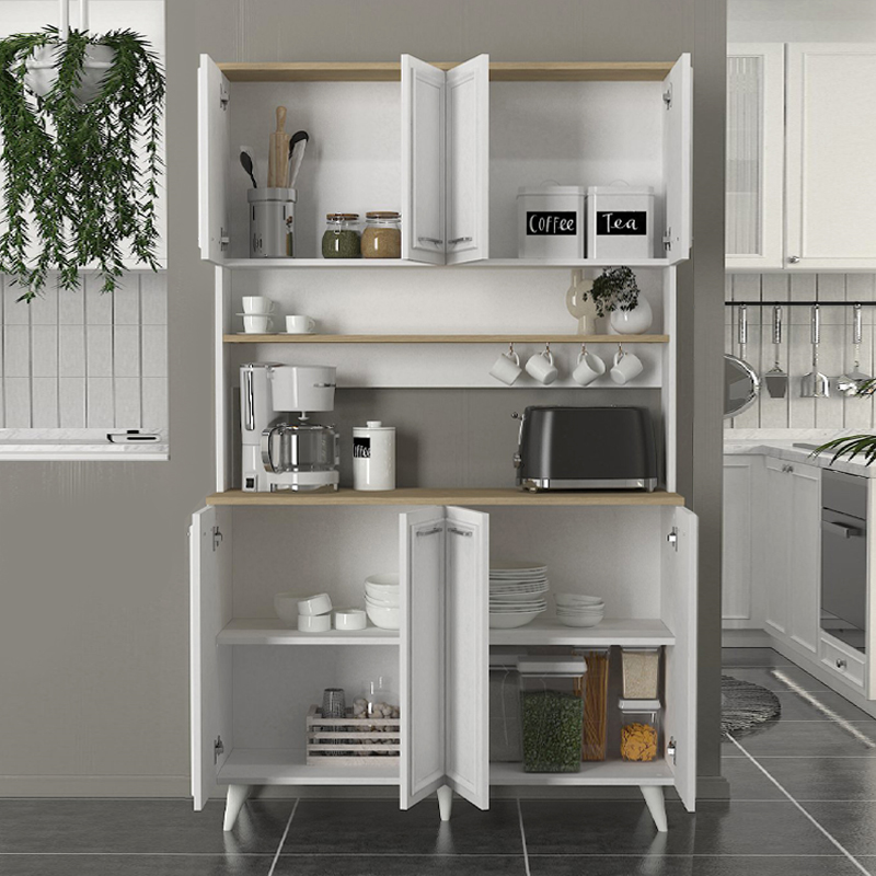 Potter 4 Megapap melamine kitchen furniture in white - rota oak color 120x40x196.1cm.