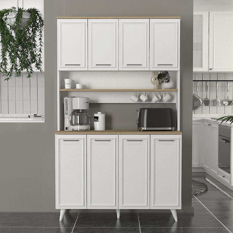 Potter 4 Megapap melamine kitchen furniture in white - rota oak color 120x40x196.1cm.