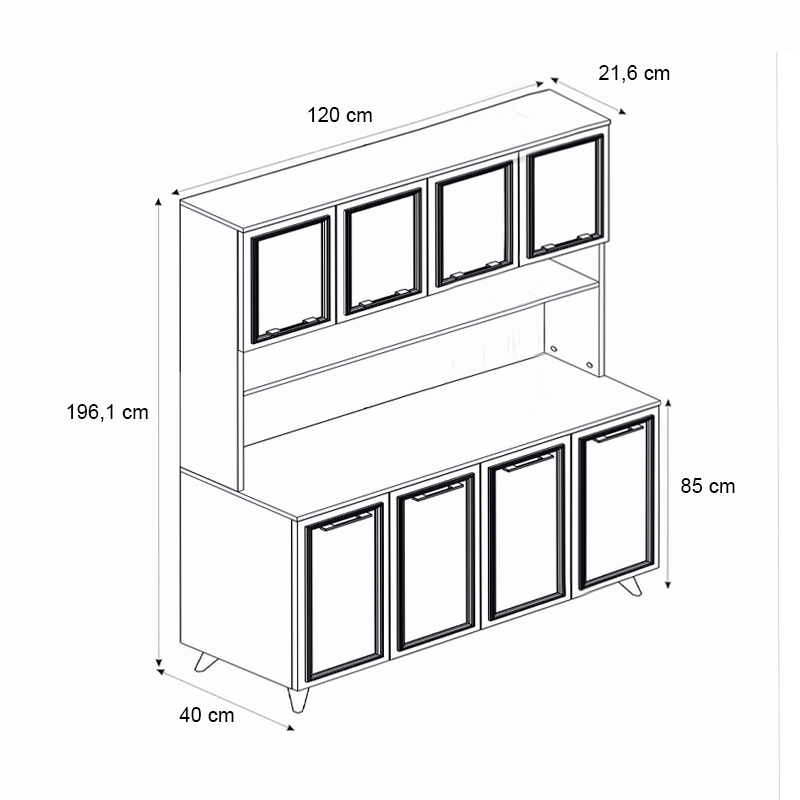 Potter 4 Megapap melamine kitchen furniture in white - rota oak color 120x40x196.1cm.