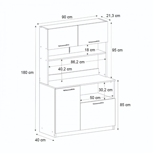 Έπιπλο κουζίνας Tuco 2 Megapap χρώμα sapphire oak 90x40x180εκ.