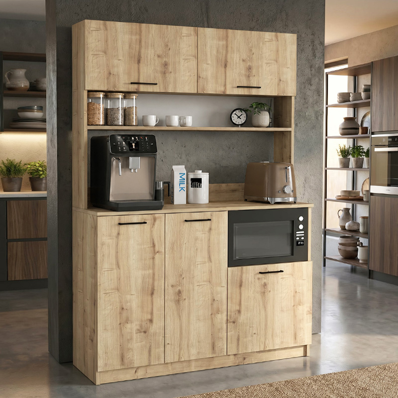 Tuco 3 Megapap melamine kitchen furniture in sapphire oak color 123.8x40x180cm.