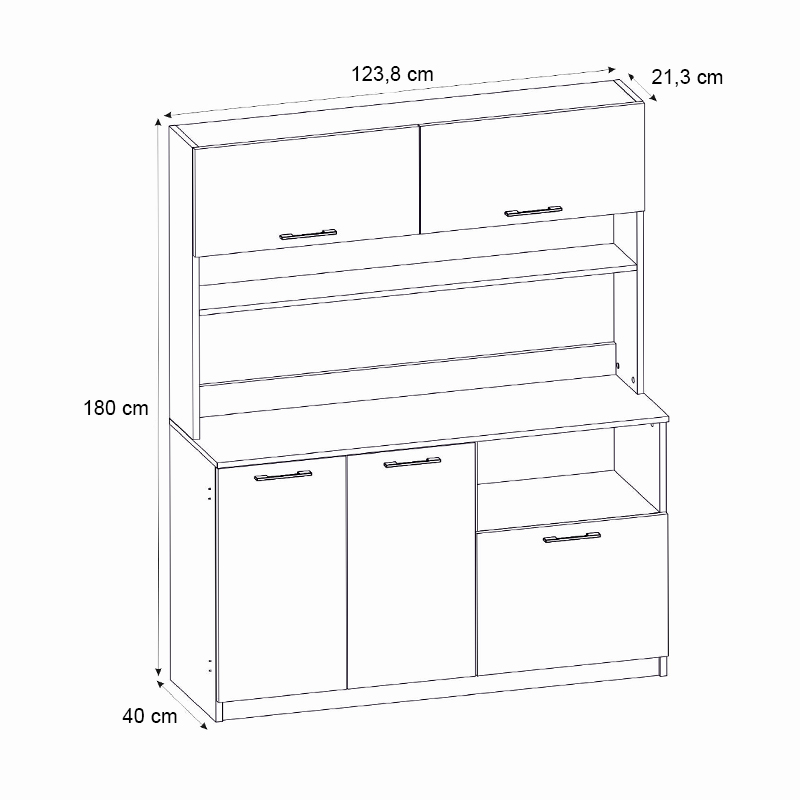 Tuco 3 Megapap melamine kitchen furniture in sapphire oak color 123.8x40x180cm.