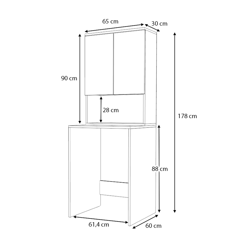 Έπιπλο πλυντηρίου Cozen Megapap χρώμα φυσικό οξιάς 65x60x178εκ.