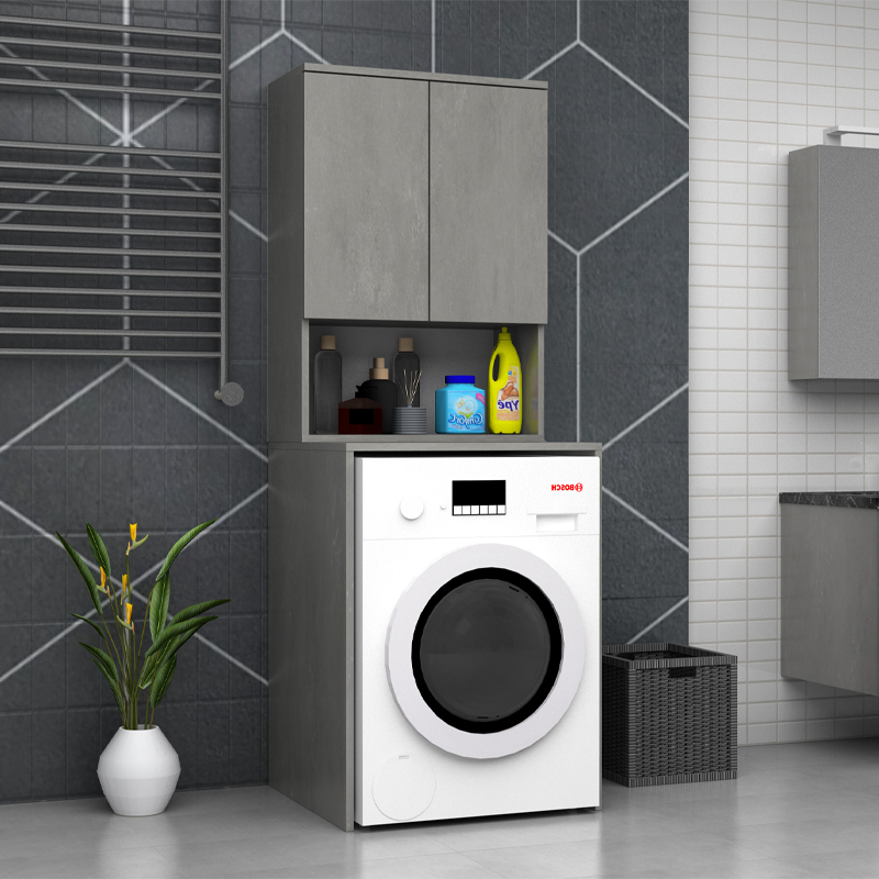 Cozen Megapap melamine washing machine furniture in grey concrete color 65x60x178cm.