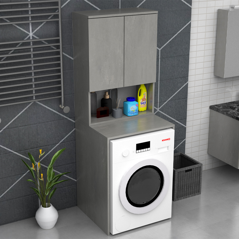 Cozen Megapap melamine washing machine furniture in grey concrete color 65x60x178cm.