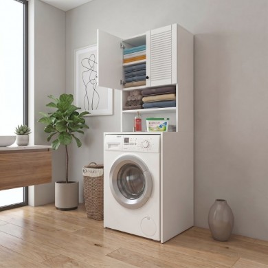 Femur Megapap melamine laundry machine cabinet in white color 66x55x180cm.