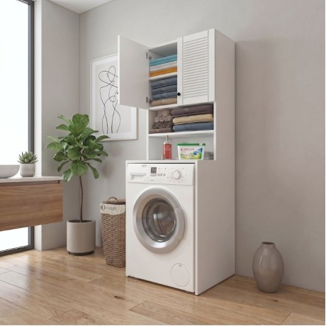 Femur Megapap melamine laundry machine cabinet in white color 66x55x180cm.