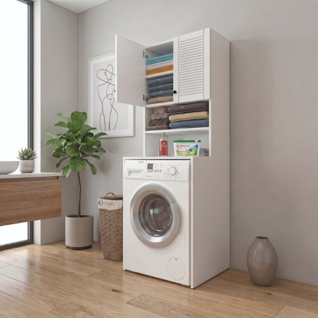 Femur Megapap melamine laundry machine cabinet in white color 66x55x180cm.
