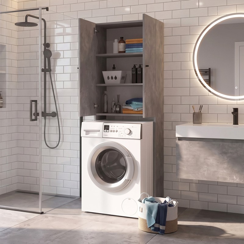 Romme Megapap melamine laundry machine cabinet in concrete grey color 65x27,1x180cm.