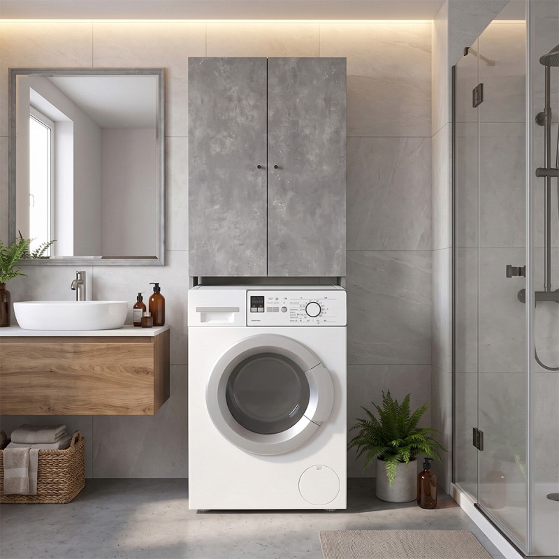Romme Megapap melamine laundry machine cabinet in concrete grey color 65x27,1x180cm.
