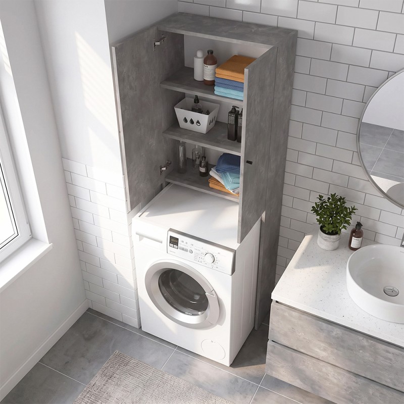 Romme Megapap melamine laundry machine cabinet in concrete grey color 65x27,1x180cm.