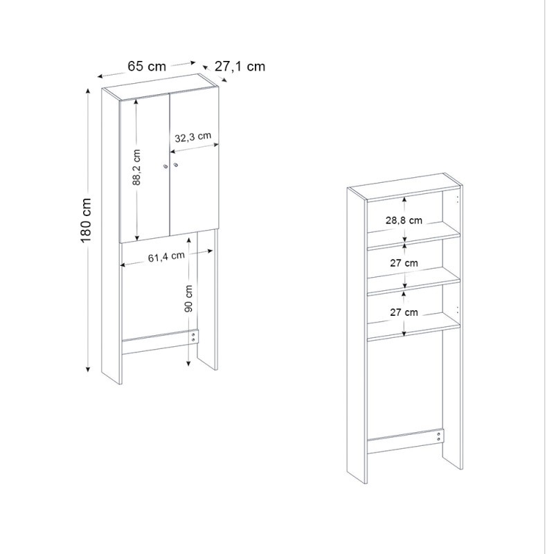 Romme Megapap melamine laundry machine cabinet in concrete grey color 65x27,1x180cm.