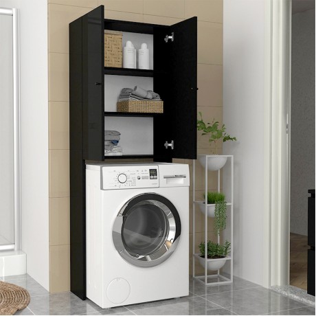 Romme Megapap melamine laundry machine cabinet in black color 65x27,1x180cm.