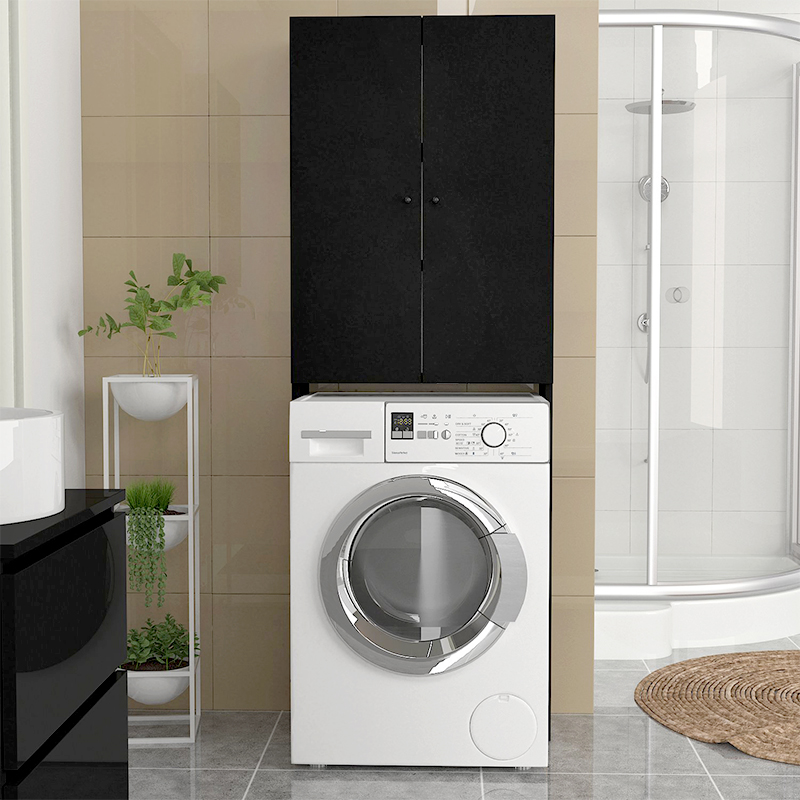 Romme Megapap melamine laundry machine cabinet in black color 65x27,1x180cm.