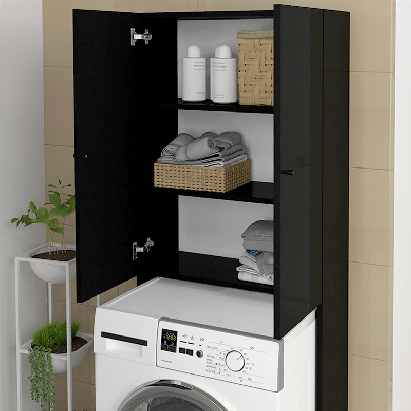 Romme Megapap melamine laundry machine cabinet in black color 65x27,1x180cm.