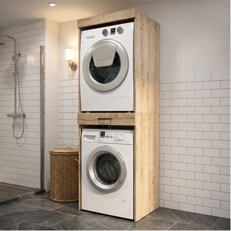 Fika Megapap melamine washing machine and draywer cabinet in sapphire oak color 67x61.8x198.5cm.