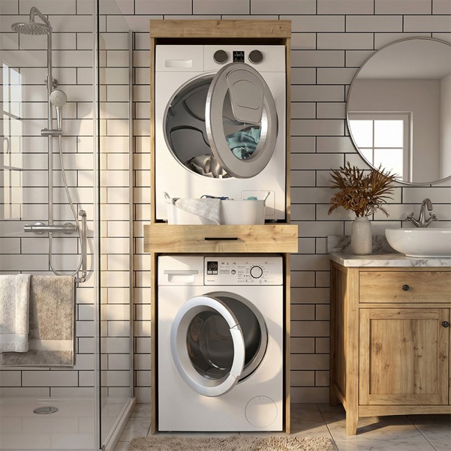 Έπιπλο πλυντηρίου - στεγνωτηρίου Fika Megapap χρώμα sapphire oak 67x61,8x198,5εκ.