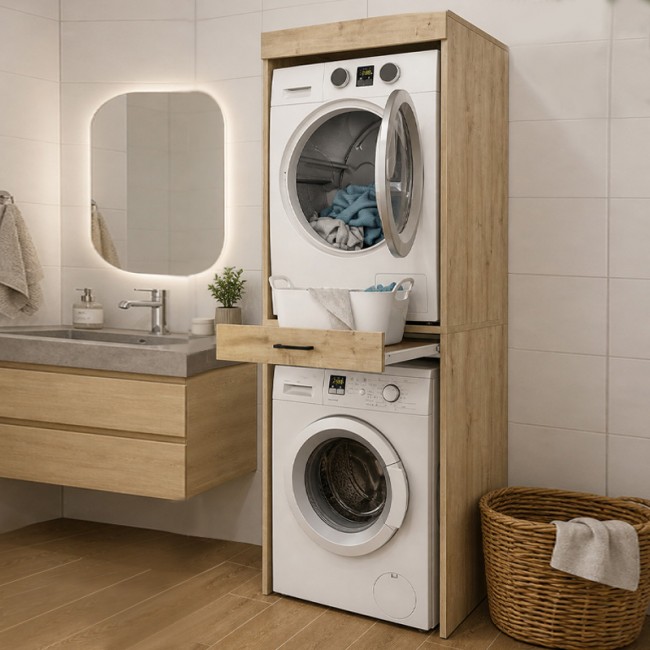 Έπιπλο πλυντηρίου - στεγνωτηρίου Fika Megapap χρώμα sapphire oak 67x61,8x198,5εκ.
