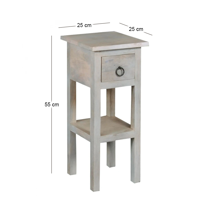 Έπιπλο stand Maison classic χαμηλό με μασίφ ξύλινο σκελετό σε χρώμα antique λευκό Υ. 55εκ