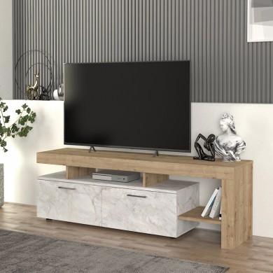 Acnes Megapap melamine tv stand in white marble - sapphire oak color 160x40x53cm.