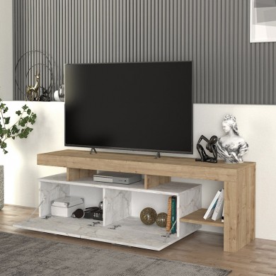 Acnes Megapap melamine tv stand in white marble - sapphire oak color 160x40x53cm.