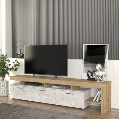 Acnes Megapap melamine tv stand in white marble - sapphire oak color 220x40x52cm.