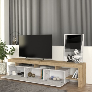 Acnes Megapap melamine tv stand in white marble - sapphire oak color 220x40x52cm.